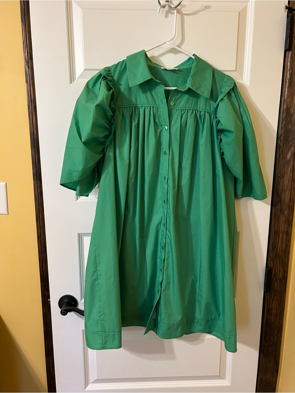 Ecco Bright Green Puff-Sleeve Button Dress